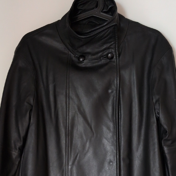 Nicole Miller Black Lambskin Leather Coat with Persian Lamb Fur Trim Size S - Picture 2 of 6